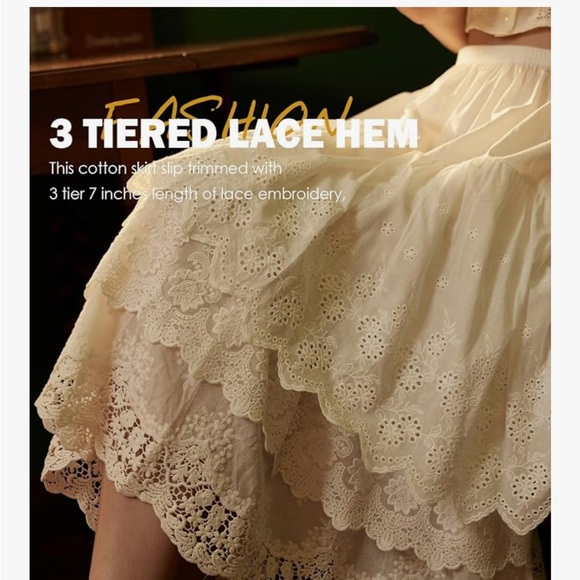 Cotton Half Slip Lightweight Skirt Extender Underskirt for Women 3 Tiered Lace - Picture 2 of 6